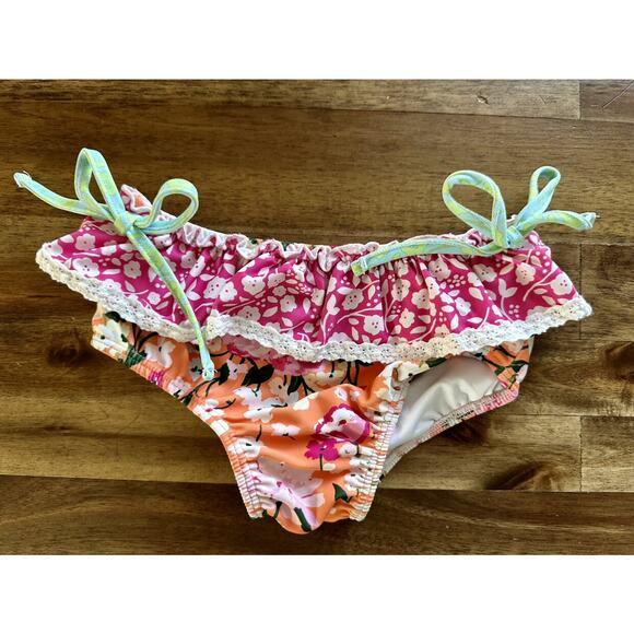SweetHoney Mallory Crop Two Piece Swimsuit - Orange Crush Pink Green Floral 2T - Picture 5 of 7